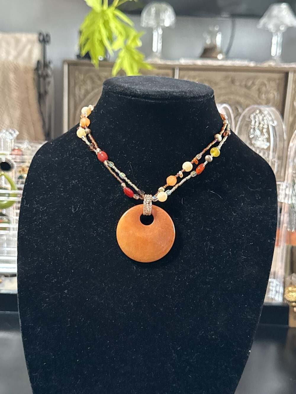 Lia Sophia “Pumpkin Spice” Orange Aventurine Pendant Multi-strand Necklace